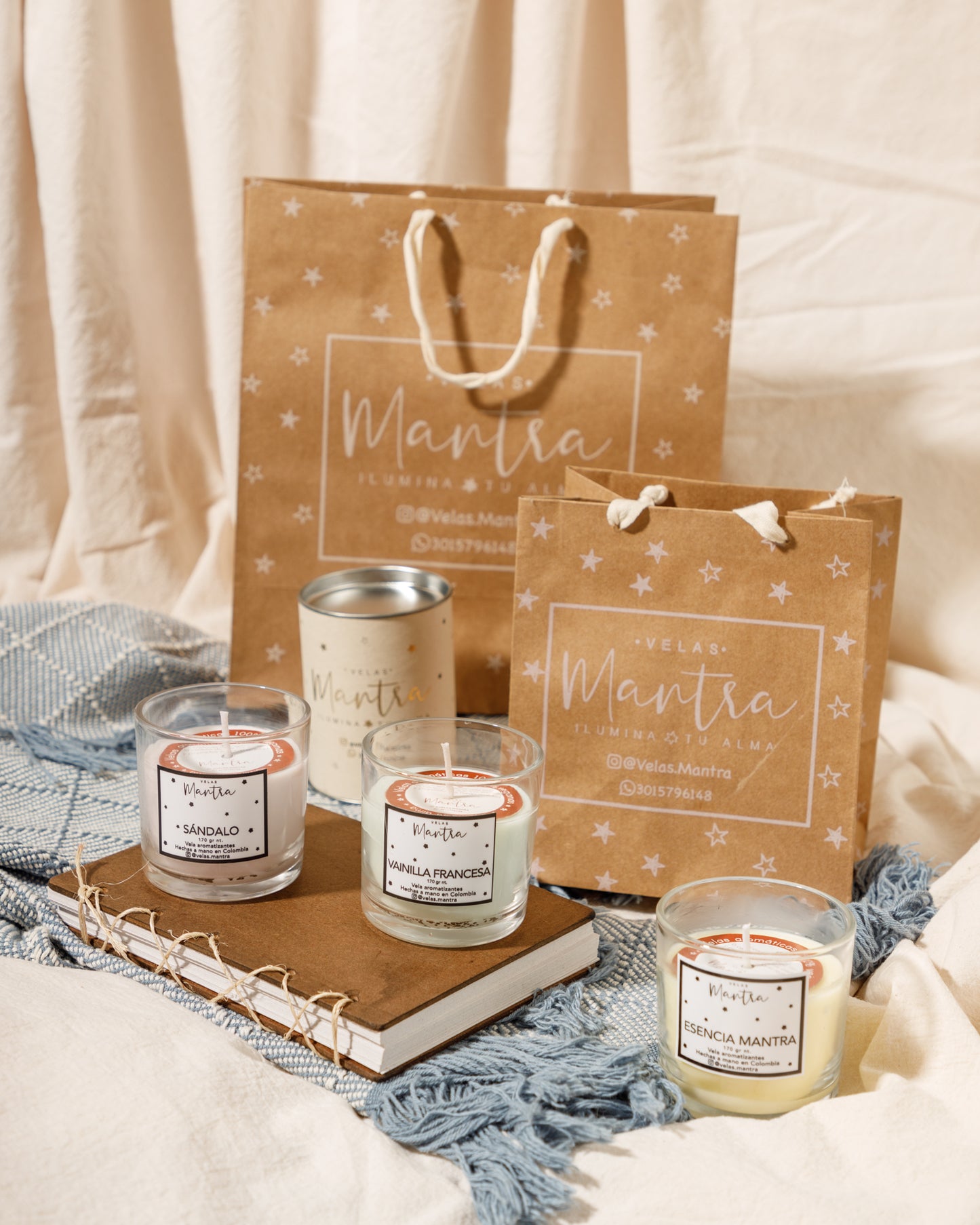 Velas Aromáticas de cera de colores, colores, esencias y mensajes variados