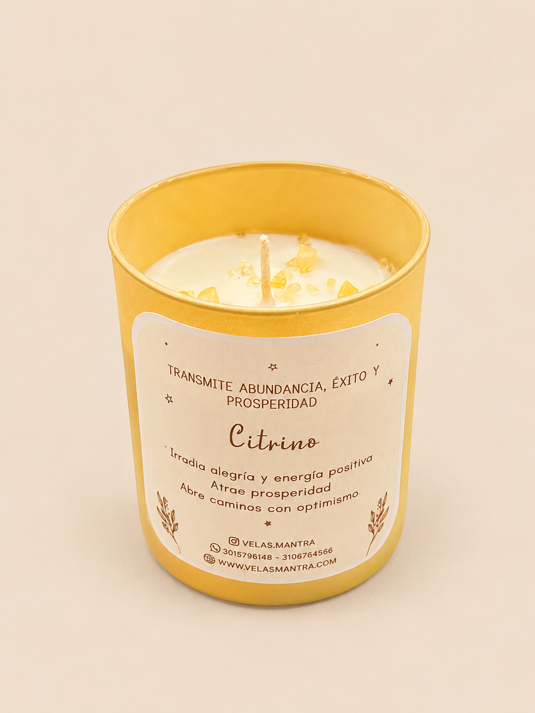 Vela Aromática color dorado con Citrino