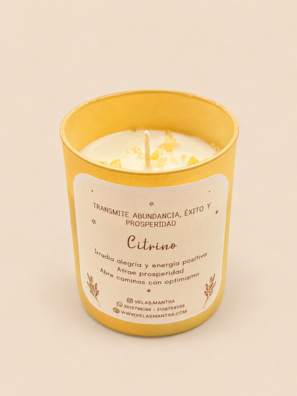 Vela Aromática color dorado con Citrino