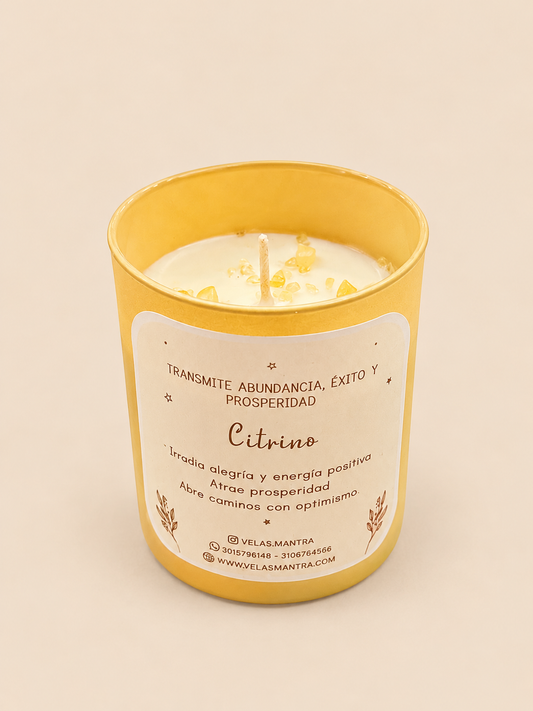 Vela Aromática color dorado con Citrino