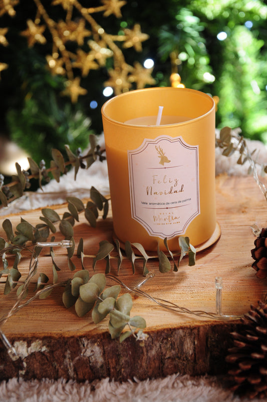 Velas Navideñas en Vidrio Dorado