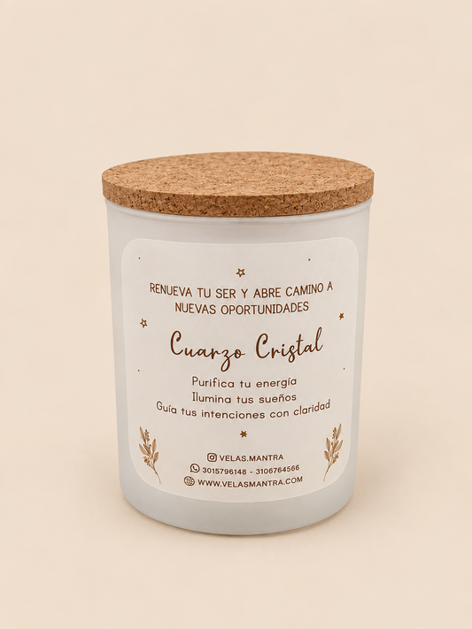 Vela Aromática color blanco con cuarzo cristal