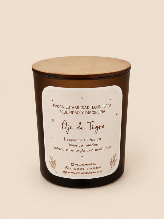 Vela Aromática color café con ojo de tigre