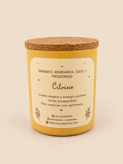 Vela Aromática color dorado con Citrino