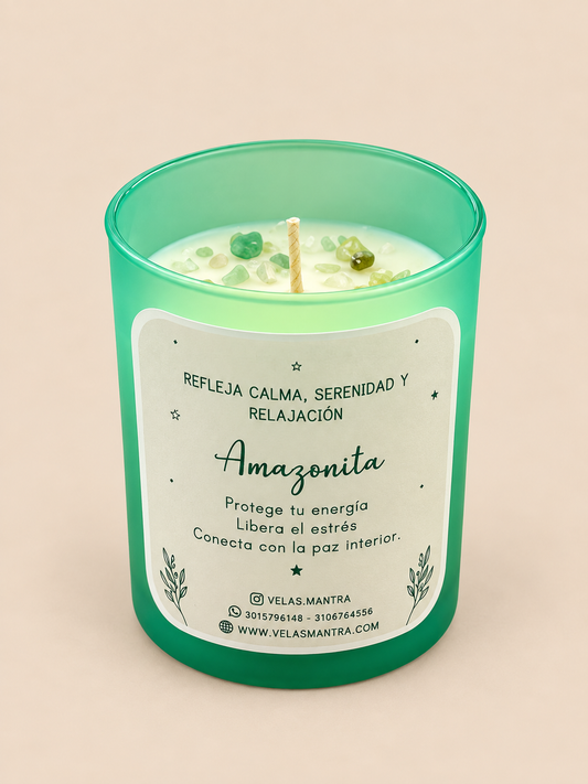 Vela Aromática color aguamarina con Amazonita