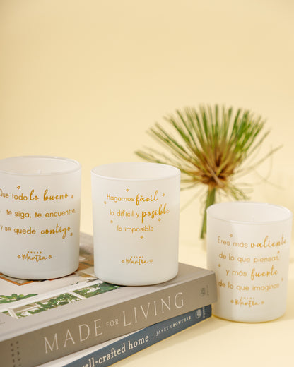 Velas Aromáticas con Mensaje:  Hagamos fácil lo difícil y posible lo imposible