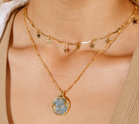 Set Collar Zodiacal y Cadena de Estrellas Piscis